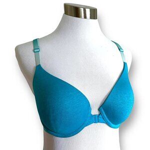 Victorias Secret Racerback Semi Demi Bra 32DD Turquoise Underwire Front Close